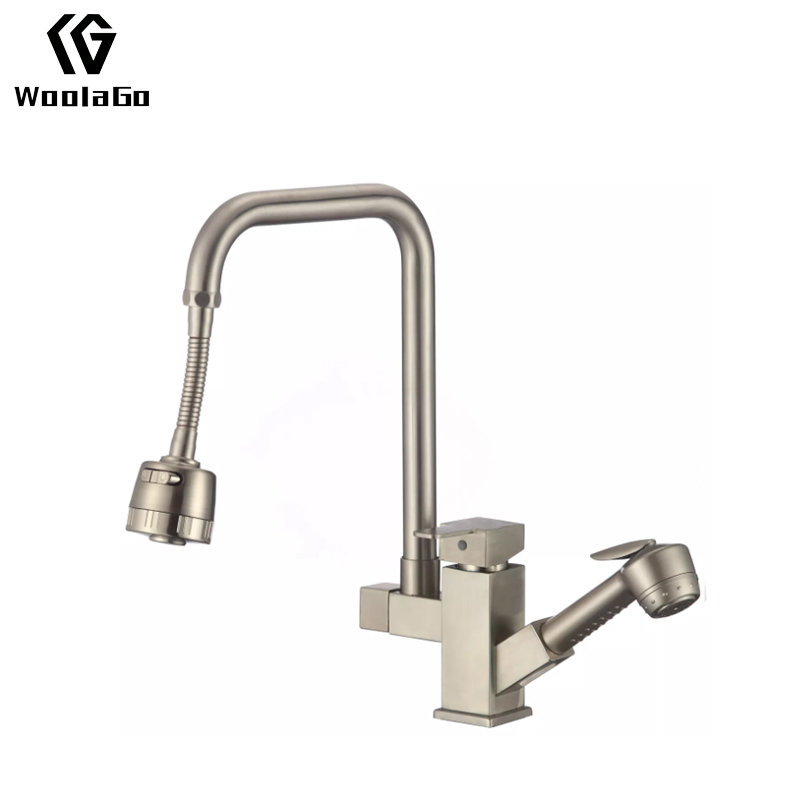 Tidjune Modern 360 Degree Swivel Brushed Nickel Single Handle Kitchen Faucet Campers Rv Kitchen Faucets with Pull Out Sprayer JK257-BN