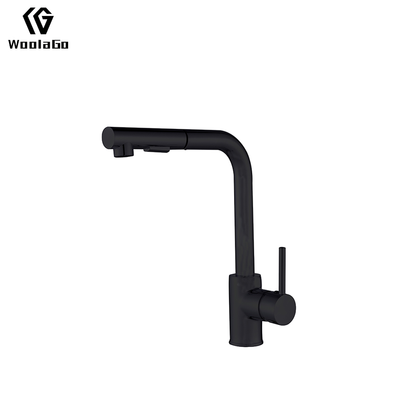 WoolaGo Best Quality cUPC WaterMark Modern Deck Mounted Pull Out Kitchen Faucet Matted Black Kitchen Tap JK38-MB
